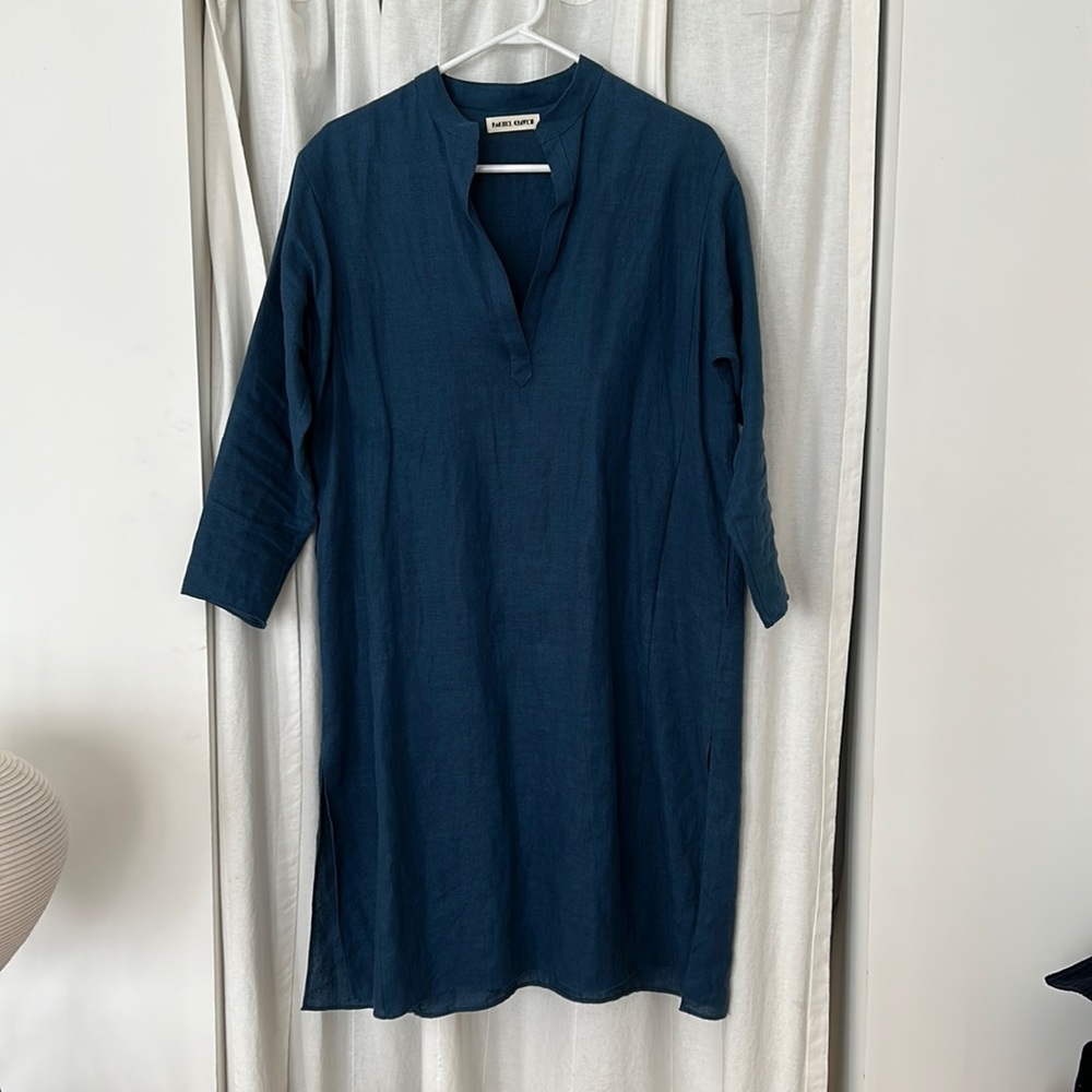 RACHEL CRAVEN long sleeve blue linen kurta dress tunic size 1 worn once!